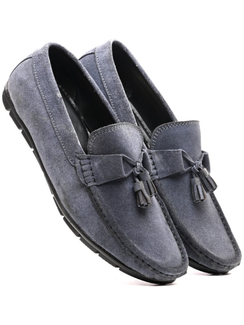 Designer Suede Leather tassel Loafers - Grey